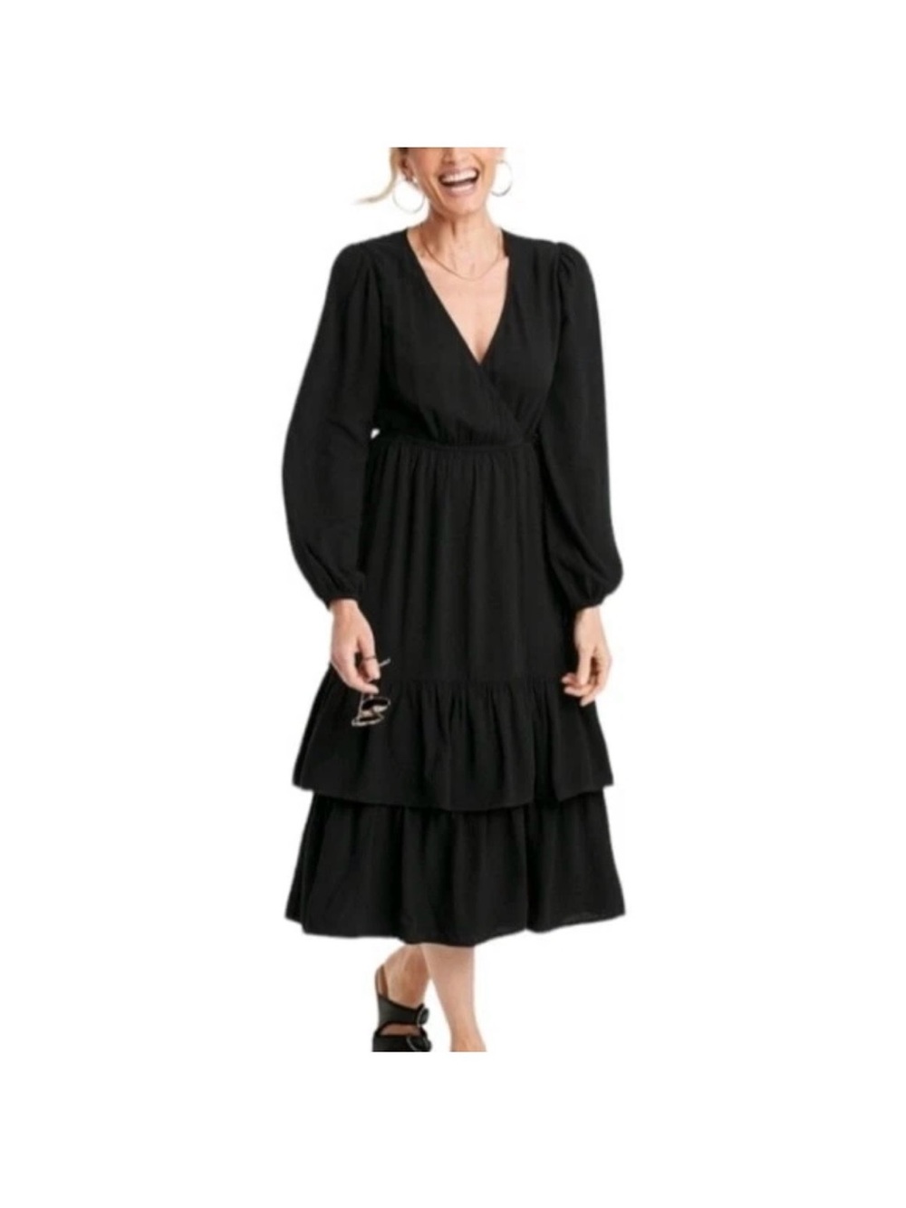 Knox Rose 100% Rayon Black Long-Sleeve Tiered Maxi Dress - Picture 10 of 10